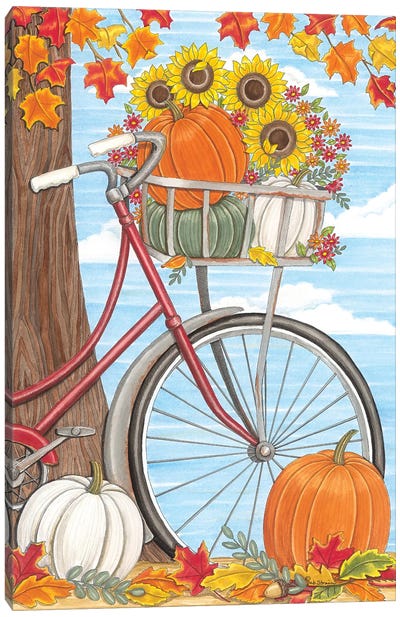 Fall Bicycle Canvas Art Print - Pumpkins