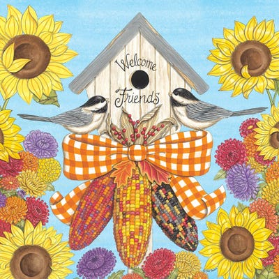 Fall Birdhouse With Chickadees by Deb Strain canvas print