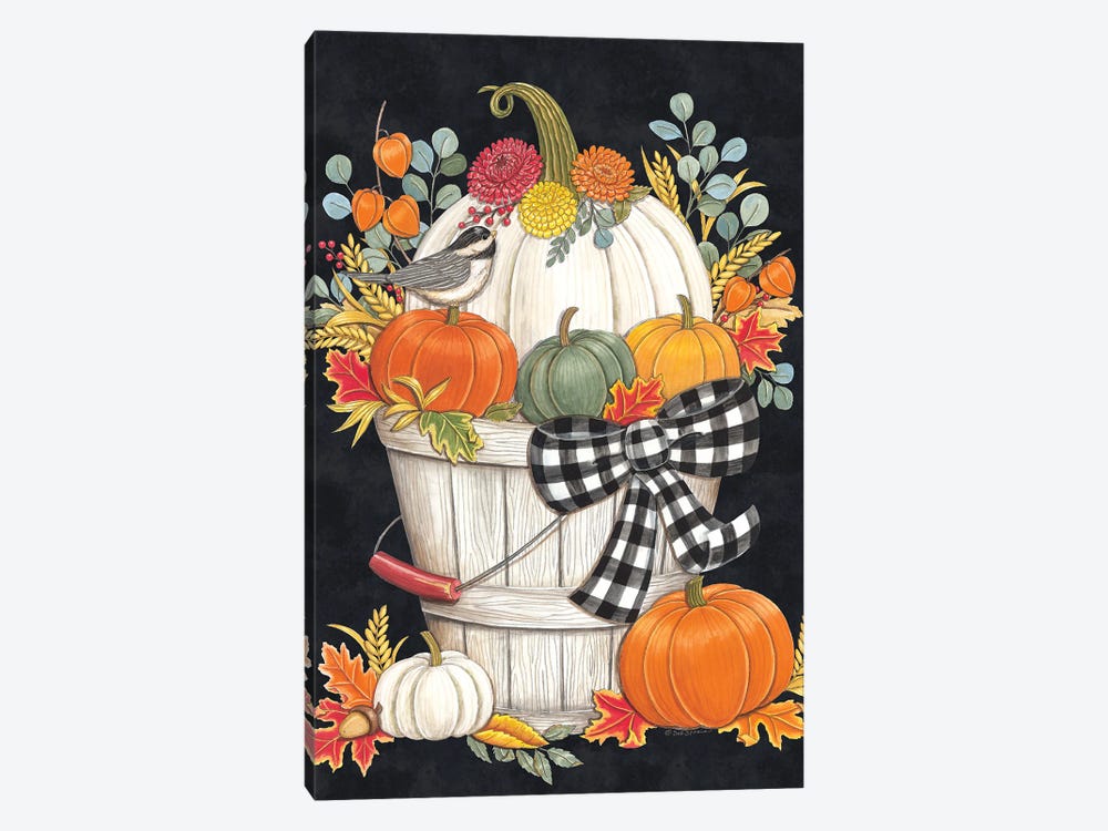 Fall Bucket With Chickadee by Deb Strain 1-piece Canvas Art Print