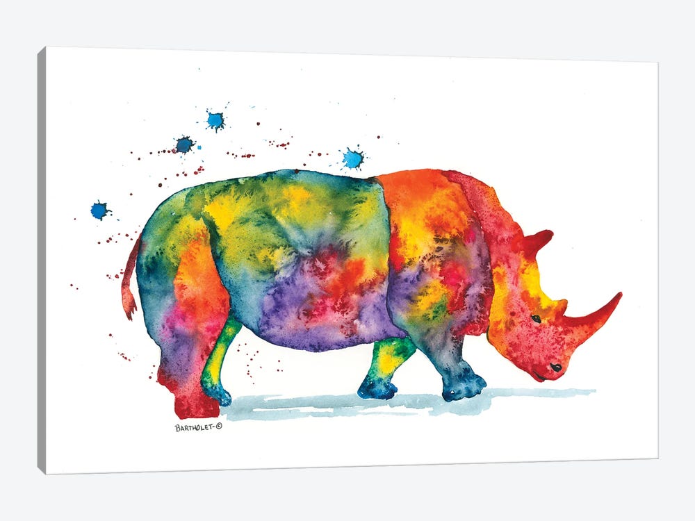 Rainbow Rhino by Dave Bartholet 1-piece Canvas Wall Art