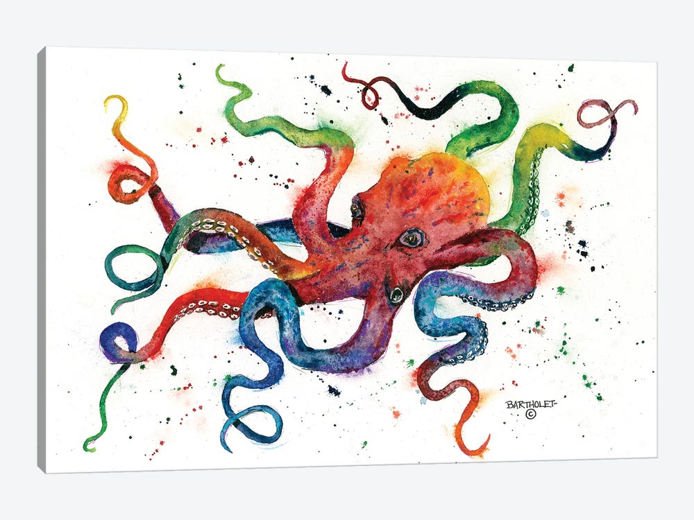 Rainbow Octopus by Dave Bartholet 1-piece Canvas Wall Art