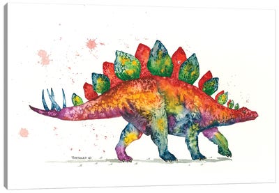 Rainbow Stegosaurus Canvas Art Print - Dave Bartholet