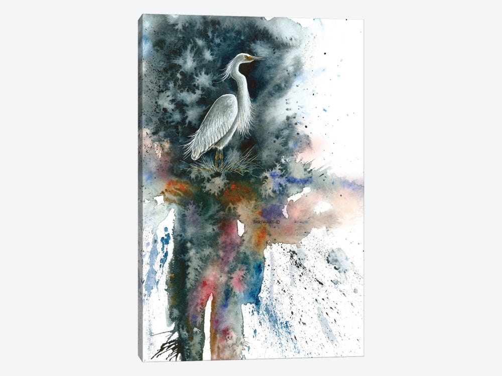 Misty Egret by Dave Bartholet 1-piece Canvas Print