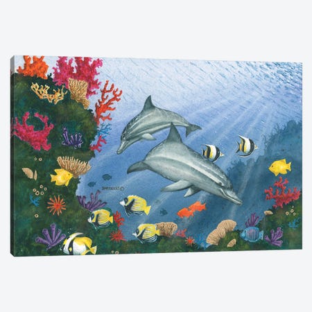 Dolphin Fun Canvas Print #DBT87} by Dave Bartholet Canvas Art Print