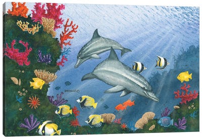 Dolphin Fun Canvas Art Print - Dave Bartholet