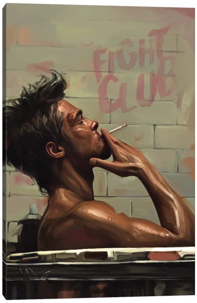 Fight Club Brad Pitt Canvas Art Print - Smoking Art