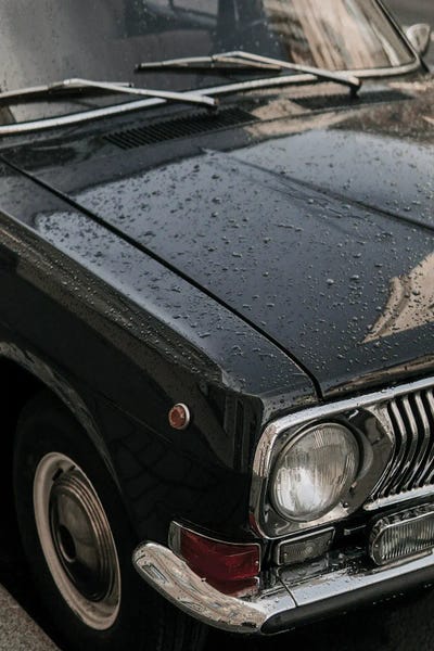 Large | 37"-48" - Framed Canvas Art: Vintage Black Car by Dmitry Belov