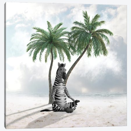 Zebra Under A Palm Tree Canvas Print #DBY12} by Dmitry Biryukov Canvas Art