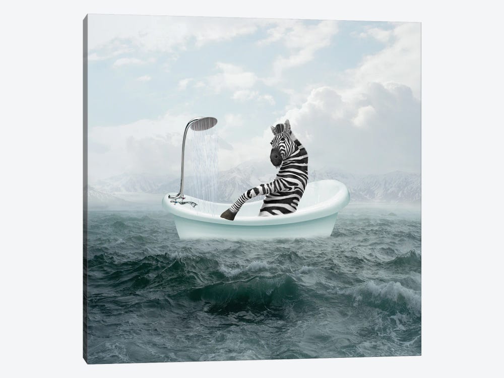 Zebra In The Bathroom by Dmitry Biryukov 1-piece Canvas Art