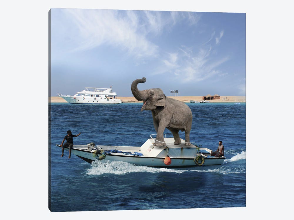 Elephant On A Boat by Dmitry Biryukov 1-piece Canvas Artwork