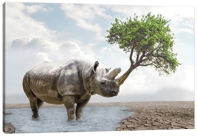 Rhino Tree Canvas Art Print - Rhinoceros Art