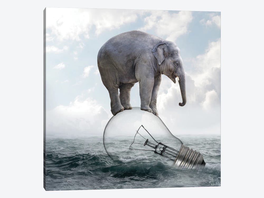 Elephant On Light Bulbs by Dmitry Biryukov 1-piece Canvas Art Print