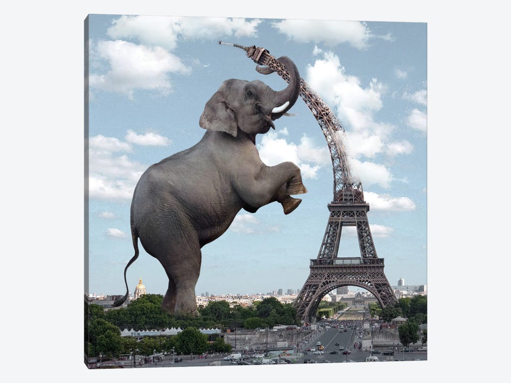 The Elephant And The Eiffel Tower by Dmitry Biryukov 1-piece Canvas Artwork