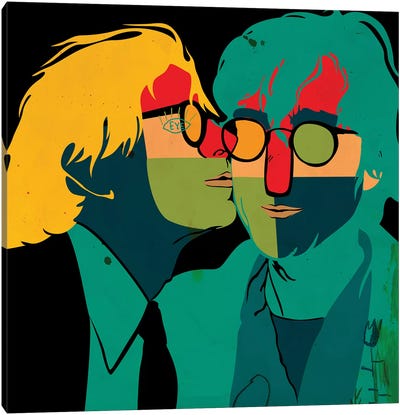 Warhol Kissing Lennon Canvas Art Print - Andy Warhol