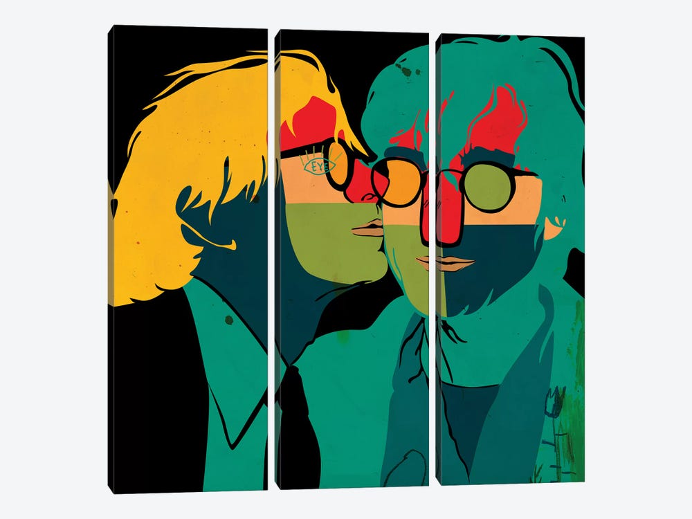 Warhol Kissing Lennon by Dai Chris Art 3-piece Canvas Wall Art