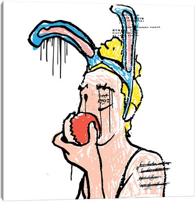 Bunny Eating Apple Canvas Art Print - Dai Chris Art