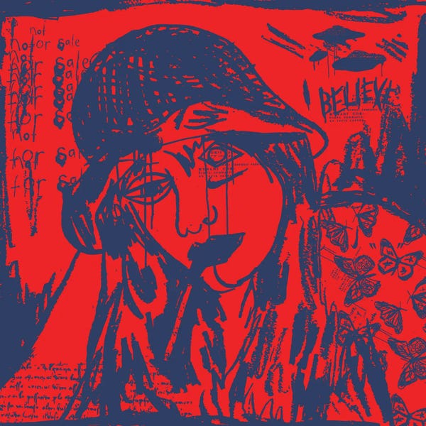 Smoking: Girl Smoking A Cigarette Blue On Red by Dai Chris Art