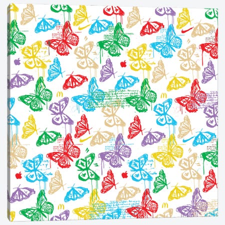Butterfly Icon Pattern (Colorful White) Canvas Print #DCA263} by Dai Chris Art Canvas Wall Art