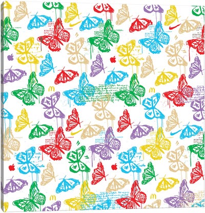 Butterfly Icon Pattern (Colorful White) Canvas Art Print - Dai Chris Art