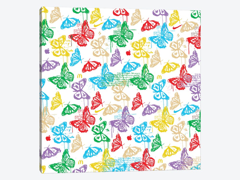 Butterfly Icon Pattern (Colorful White) by Dai Chris Art 1-piece Canvas Wall Art