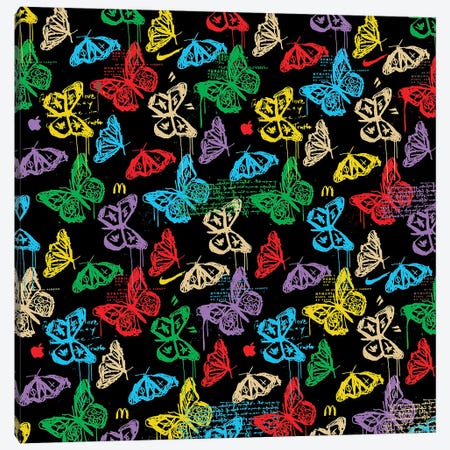 Butterfly Icon Pattern (Colorful Black) Canvas Print #DCA264} by Dai Chris Art Canvas Print