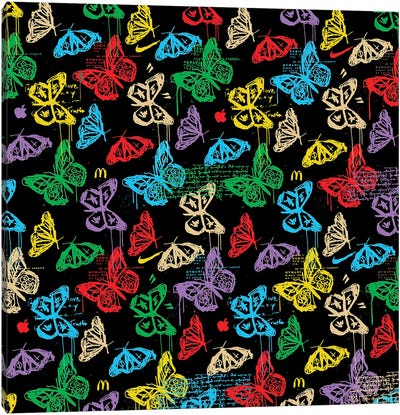 Butterfly Icon Pattern (Colorful Black) Canvas Art Print - Dai Chris Art