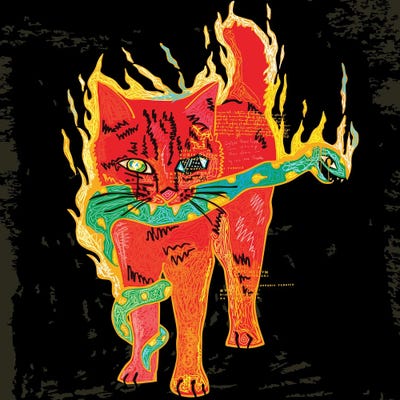 Cat And Snake (Scribble Style) by Dai Chris Art framed canvas print