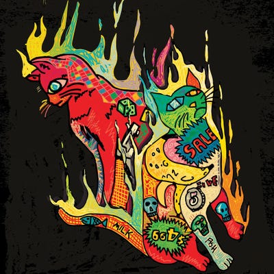 Two Bodega Cats by Dai Chris Art framed canvas print