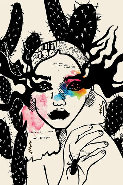 Girl With Cactus by Dai Chris Art canvas print