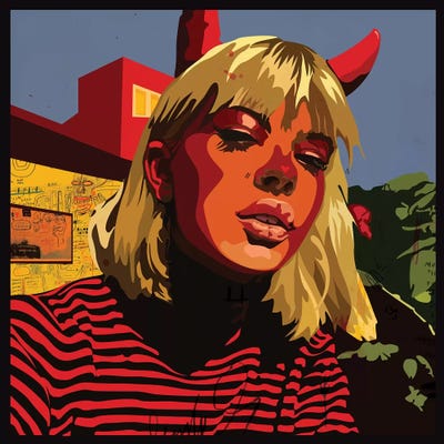 Devil Blonde Girl by Dai Chris Art framed canvas print