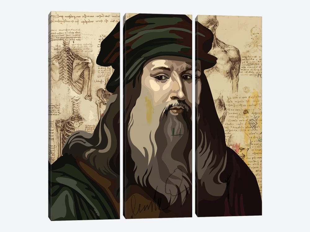 Leonardo da Vinci by Dai Chris Art 3-piece Canvas Art