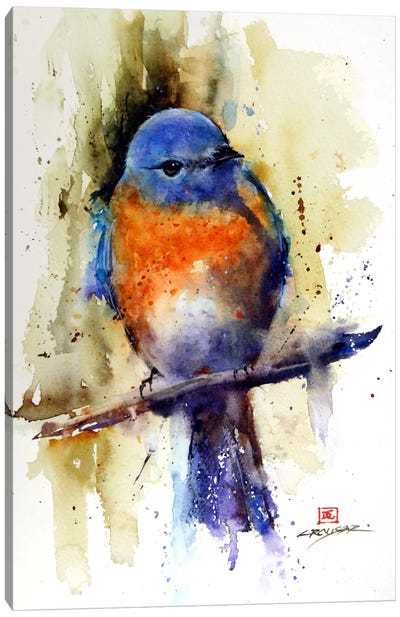 Bird on the Sprig Canvas Art Print - Colorful Contemporary