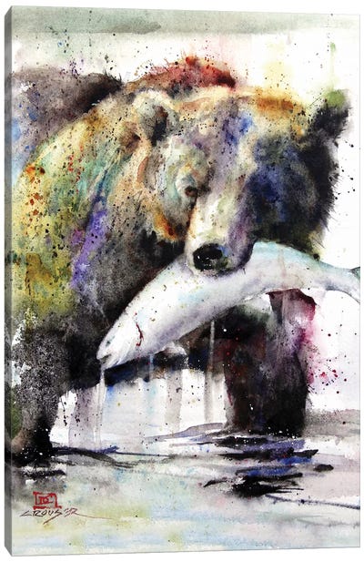 Brown Bear and Salmon Canvas Art Print - Art for Dad