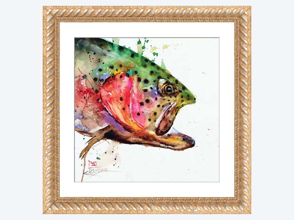Framed Rainbow Trout with Water Wrapped Canvas, Watercolor