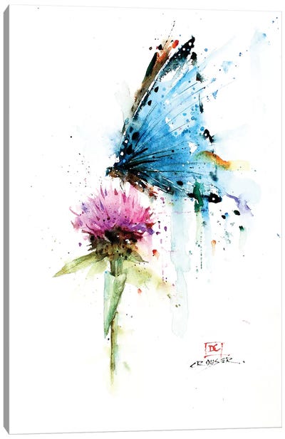 Butterfly & Thistle Canvas Art Print - Insect & Bug Art