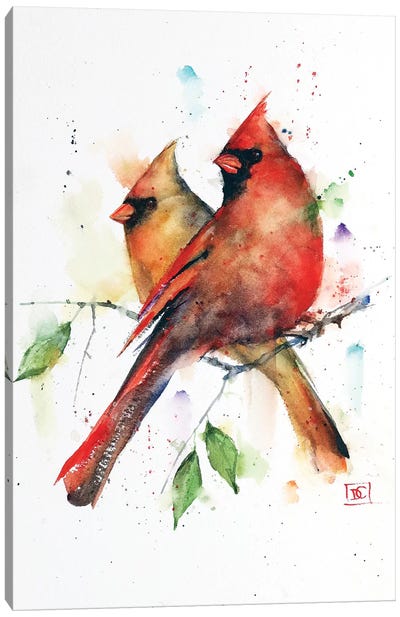 Cardinal Pair Canvas Art Print - Watercolor Art