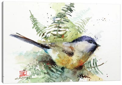 Chickadee & Ferns Canvas Art Print - Fern Art