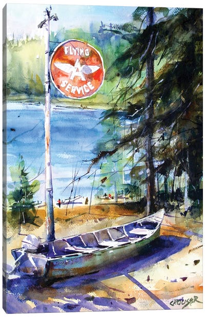 East Lake Canvas Art Print - Rowboat Art