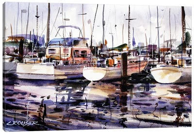 Everett Boat Slips Canvas Art Print - Intricate Watercolors