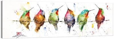 Hummers On A Wire Canvas Art Print - Hummingbird Art