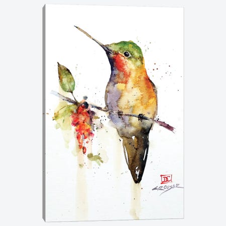 Hummingbird On Branch Canvas Print #DCR165} by Dean Crouser Canvas Art Print
