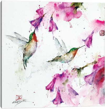Hummingbirds And Floral Canvas Art Print - Hummingbird Art