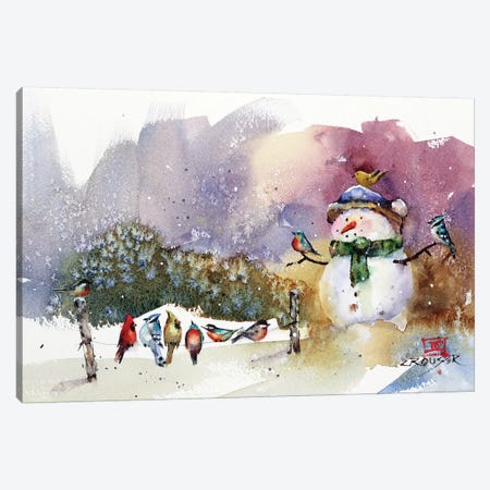 Snowman And Songbirds Canvas Print #DCR178} by Dean Crouser Canvas Print
