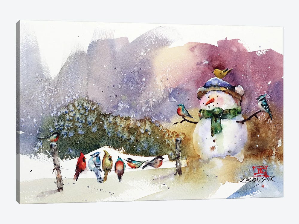 Snowman And Songbirds by Dean Crouser 1-piece Canvas Wall Art