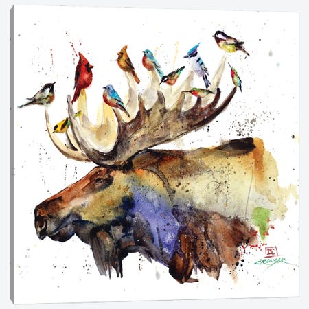 Moose and Birds Canvas Print #DCR183} by Dean Crouser Canvas Artwork