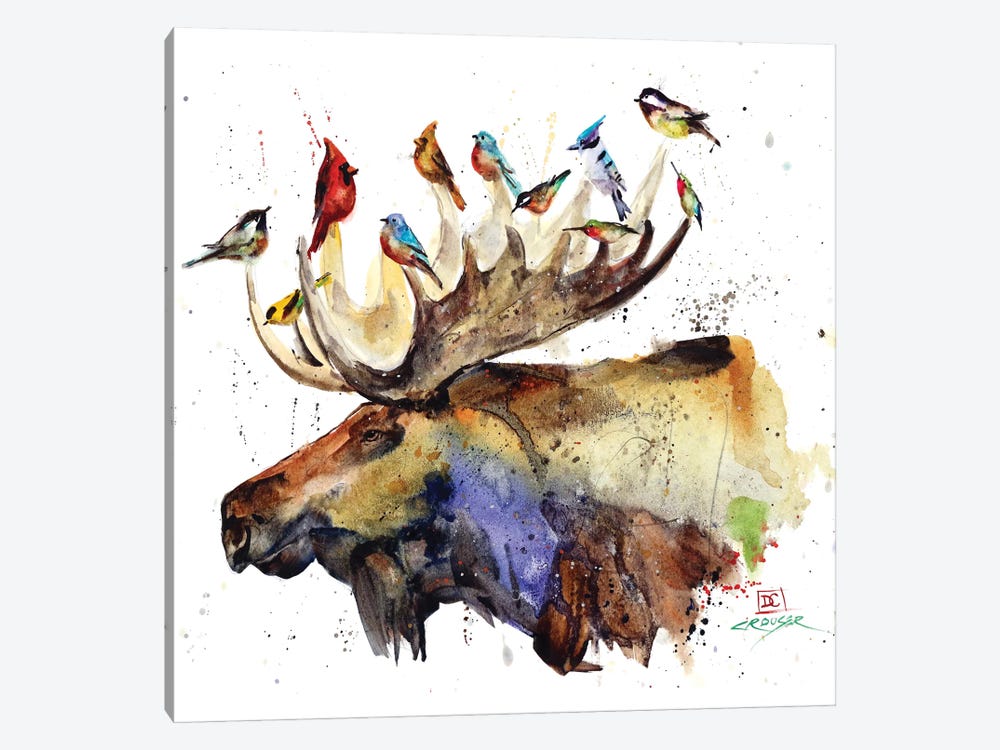 Moose and Birds by Dean Crouser 1-piece Canvas Wall Art