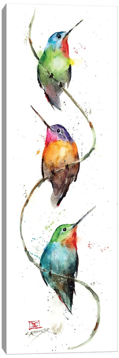 Hummers on a Vine Canvas Art Print - Bird Art