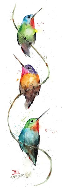 Watercolor: Hummers on a Vine by Dean Crouser