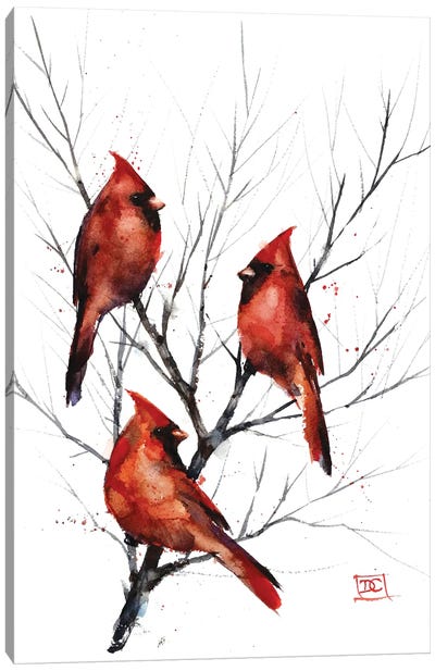 Cardinals in Tree Canvas Art Print - Cardinal Art