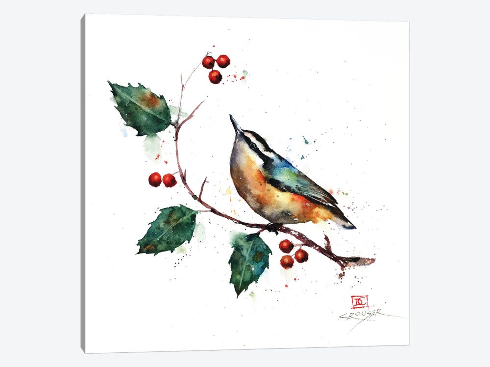 Nuthatch and Holly by Dean Crouser 1-piece Art Print